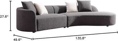 Acanva Luxury Modern Style Living Room Upholstery Curved Sofa with Chaise 2-Piece Set, Right Hand Facing Sectional, Pearl Boucle Couch, Dark Grey