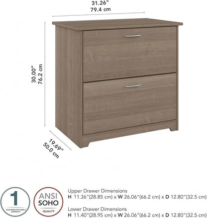 Bush Furniture Cabot 2 Drawer Lateral File Cabinet in Ash Gray, Home Office Chest for Letter, Legal, and A4-size Document Storage