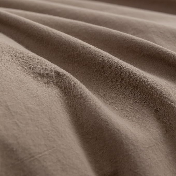 BESTOUCH Duvet Cover Set 100% Washed Cotton Linen Feel Super Soft Comfortable Chic Lightweight 3 PCs Home Bedding Set Solid Pine Bark Brown Full/Double