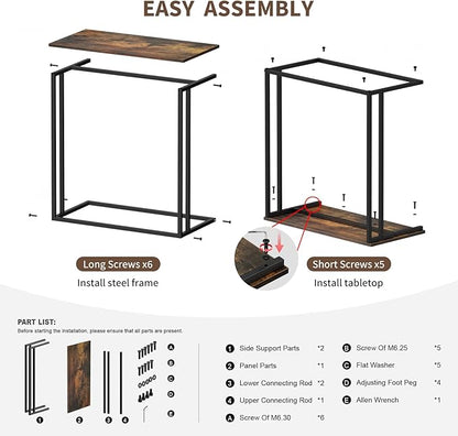 C-Shaped Side Table, Modern End Table with Metal Frame, Space Saving Design for Living Room，Large Surface Couch Table for Bedroom, and Home Office，24 x 12 x 24 inches (Brown)