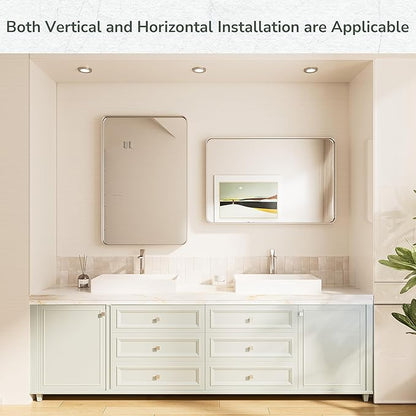TokeShimi 24x36 Brushed Nickel Bathroom Wall Mirror Vanity Metal Frame Round Corner Rectangular for Home Decor Living Room Entryway (Horizontal/Vertical)