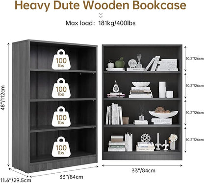 Wooden Bookcase with Adjustable Shelves, 4 Tier Wooden Bookshelf for Small Spaces, Office or Living Room, Modern Bookshelves Storage Rack, Manga Display Shelf,48 Inch,Gray