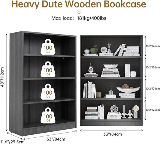 Wooden Bookcase with Adjustable Shelves, 4 Tier Wooden Bookshelf for Small Spaces, Office or Living Room, Modern Bookshelves Storage Rack, Manga Display Shelf,48 Inch,Gray