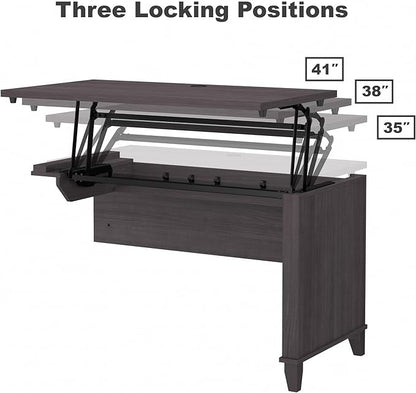 Bush Furniture Somerset 3 Position Sit to Stand L Shaped Desk with Hutch in Storm Gray | Ergonomic Height Adjustable Standing Computer/Laptop Table for Home Office
