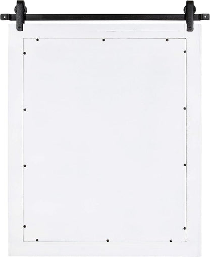 Kate and Laurel Cates Rustic Wall Mirror, 22" x 30", Coastal White, Farmhouse Barn Door-Inspired Wall Decor