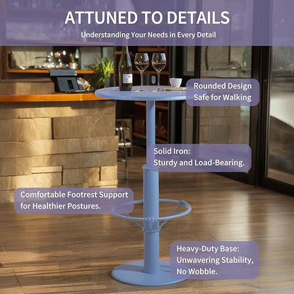 42" Tall Modern Industrial Bar Table-23.6" Dia Round Metal Top Bar Height Adjustable Standing Pub Table-Dining Room Bistro Table-Cocktail Table (Pigeon Blue)
