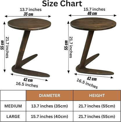 C-Shaped Handmade Solid Wood End Table, Side Table for Couches, Sofa Tables Slide Under Couch for Living Room, Over Couch TV Tray Table for Small Spaces (Medium, Dark Walnut)