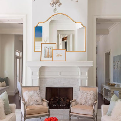 Chende Large Gold Mirror with Arched Top, 47" x 32" Modern Living Mirror for Wall, Modern Decorative Mirror with Wooden Frame for Entryway, Fireplace, Dining Room