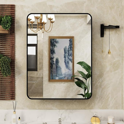 24x30 Inch Bathroom Medicine Cabinet with Mirror Black Metal Framed Farmhouse Recessed or Surface Wall Mounted Black Medicine Cabinets for Bathroom