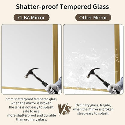 Brushed Gold Mirror, 40x30 Inch Aluminum Framed Rectangle Mirror, Anti-Rust, Tempered Glass, Square Corner Wall Mirror for Over Sink, Vanity, Bedroom, Entryway, Horizontal/Vertical