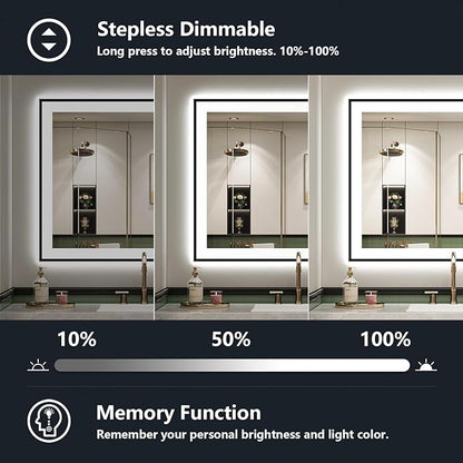 24x30 Inch LED Bathroom Mirror with Lights (Front Lit and Backlit) Black Framed Lighted Vanity Mirror for Bathroom Wall Dimmable Anti-Fog Memory Tempered Glass Horizontal/Vertical