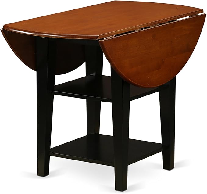 East West Furniture SUPF5-BCH-C 5 Piece Kitchen Table & Chairs Set Includes a Round Dining Table with Dropleaf & Shelves and 4 Linen Fabric Dining Room Chairs, 42x42 Inch, Black & Cherry
