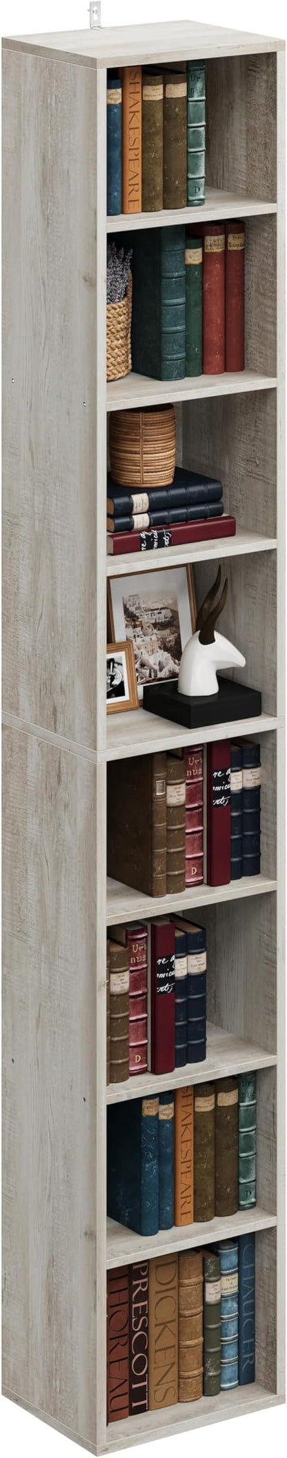 IRONCK Tall Narrow Bookshelf 8 Tiers, Compact Corner Bookcase, Easy to Match for Living Room, Office, Study, Bedroom