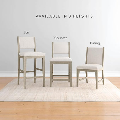 Plank+Beam Sereno Bar Stool, 30", Set of 2, Sturdy Wood Modern Kitchen Bar Height Stool, Upholstered Cushion Bar Chair with Back, Antique White/Ivory