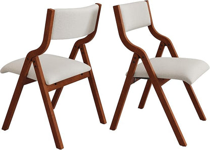 Folding Dining Chairs Set of 2, Upholstered Kitchen Chair with Padded Seat & Backrest, Modern Side-Chair with Wood Legs for Home Office Living Room,No Assembly Needed,Cream White+Cherry