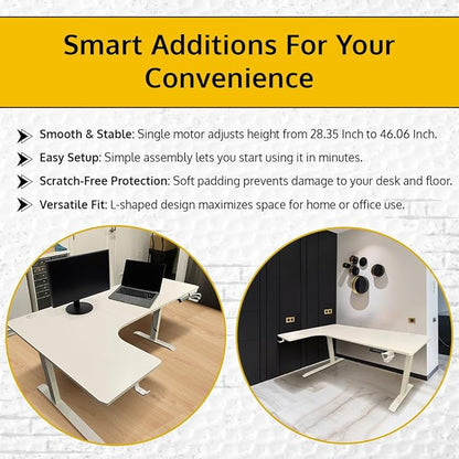 63 x 24 Inch Electric Standing Desk L Shaped Corner Height Adjustable Ergonomic Workstation Computer Desk (Left Corner, White Top and Frame)