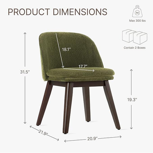 Wooden Dining Chairs Set of 4, Fabric Upholstered Modern Dining Room Chairs with Double-Layer Thick Seat Cushion & Ergonomic Backrest for Restaurant, Kitchen and Café, Green, 2 Boxs