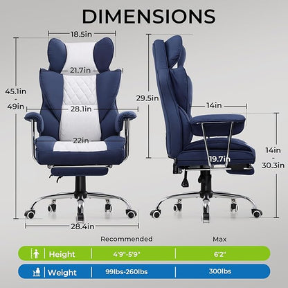 GTRACING Gaming Chair,Office Chair with Pocket Spring Lumbar Support, Ergonomic Comfortable Wide Office Desk Computer Chair with Outward Fixed Soft Armrests and Footrest (Fabric, Dark Blue & White)