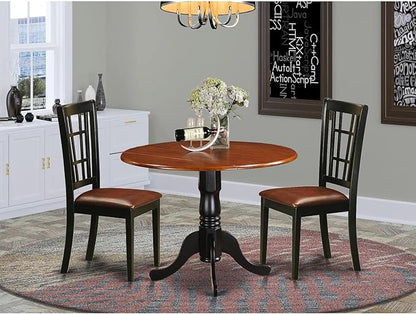 East West Furniture DLNI3-BCH-LC 3 Piece Dining Set Contains a Round Dining Room Table with Dropleaf and 2 Faux Leather Upholstered Chairs, 42x42 Inch, Black & Cherry