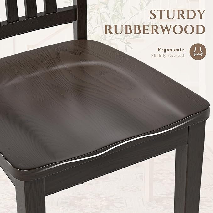 COLAMY Wooden Dining Chairs Set of 2, Solid Rubberwood Kitchen & Dining Room Chairs,Windsor Style Seating, Rustic Dining Table Chairs, Non-Slip Foot Pads, Farmhouse & Traditional Seating,Dark Brown