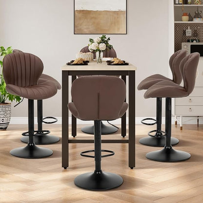COLAMY Bar Stools Set of 4, Modern Swivel Bar Chairs, Adjustable Faux Leather Upholstered Barstools Counter Height with High Backrest for Bar, Kitchen Island, Dining Room, Brown