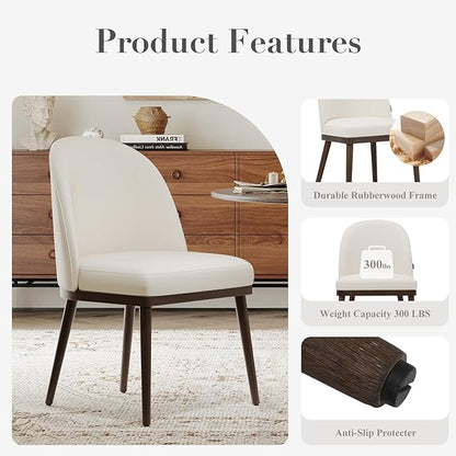 COLAMY Upholstered Dining Chairs Set of 2, Large Dining Room Kitchen Chairs with High Back and Deep Seat, Modern Fabric Dinner Chairs with Wood Legs, Beige