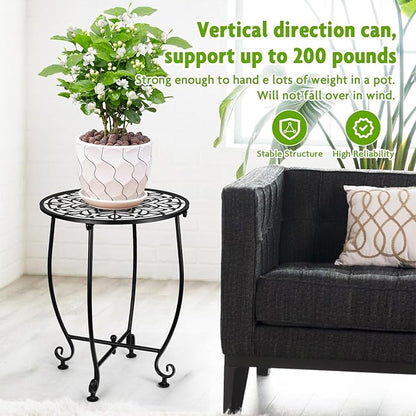 2 Pack Outdoor Side Table for Small Spaces, 14 Inch Patio Side Table,Plant Stand,Round Metal End Table Anti-Rust Waterproof Accent Table for Patio,Yard Porch Balcony Garden
