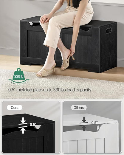 43.3" Storage Chest, Extra Large Storage Bench Trunk with 2 Safety Hinges, Wooden Box, Lift-Top Chest Organizer, Shoe Bench for Entryway, Bedroom, Living Room, Black SB25504X