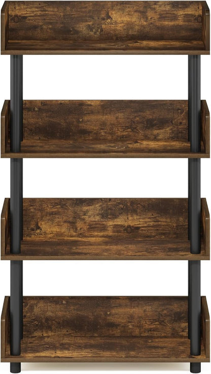 Furinno Turn-N-Tube 4-Tier Toolless Display Rack, Amber Pine/Black