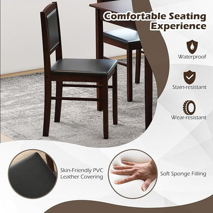 Giantex 5-Piece Dining Table Set for 4 - Breakfast Nook Table Set with Kitchen Table, 4 Upholstered Chairs, Wood Legs, Space-Saving Dinette Set, Kitchen Table Chairs Set of 4 (Cherry Brown)