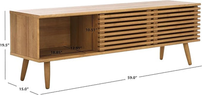 SAFAVIEH Averi TV Stand for up to 65" Flatscreen – Rustic Oak, 2 Sliding Doors with Interior Storage, 2 Open Shelves, Entertainment Media Console (MED9637C)