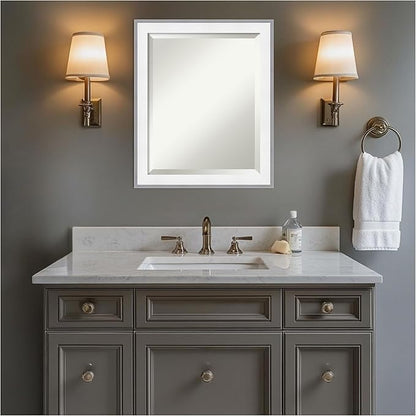 Amanti Art Bathroom Mirror for Over Sink, 23x19 Maya White Silver Rectangle Vanity Mirror, Small Modern Contemporary Frame, Hangs Horizonally and Vertically, Bathroom Wall Decor, Beveled Edge