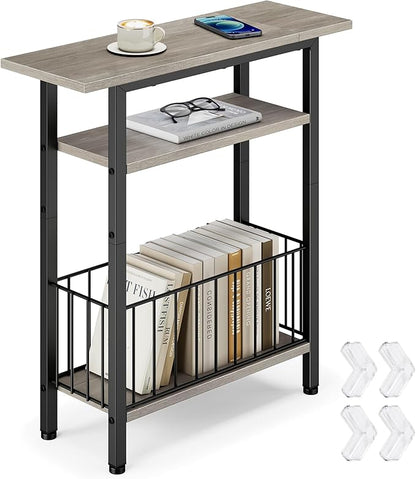 Vagusicc Narrow Side Table, Skinny Side Table for Couch, 3-Tier Small End Table for Small Spaces, Bed Side Tables with Storage, 25.2" Tall Slim Nightstand Bedside table for Living Room Bedroom, Greige