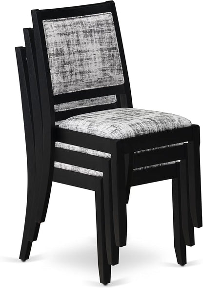 East West Furniture LGX25-BLK-30 -5 Piece Dining Set Includes a Rectangular Kitchen Table with Black Tabletop and 4 Stackable Polyester Fabric Chairs, Black