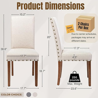 Parsons Kitchen Dining Chair Set Room Modern Upholstered Stylish Fabric High Back with Bronze Nailhead Trim