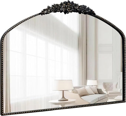 Black Brushed Gold Antique Mirror, 40"x31", Traditional Vintage Mirror with Ornate Metal Frame, Baroque Style for Fireplace, Entryway, Bathroom, Living Room, Hallway