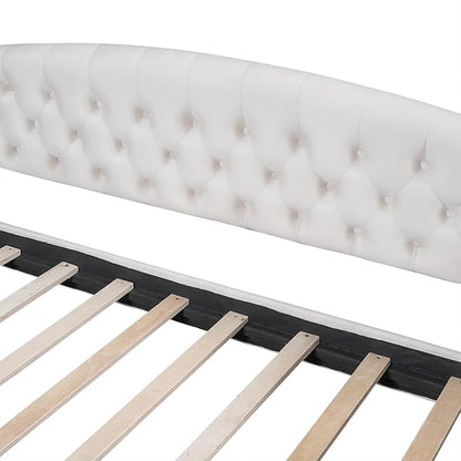 Full Size Modern Luxury Tufted Button Daybed, Stylish Wood Upholstered Day Bed,No Box Spring Required, Easy Assembly,for Bedroom,Living Room and Guest Room,Den,Office,Beige