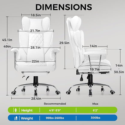 GTRACING Gaming Chair,Office Chair with Pocket Spring Lumbar Support, Ergonomic Comfortable Wide Office Desk Computer Chair with Outward Fixed Soft Armrests and Footrest,(PU Leather, White)