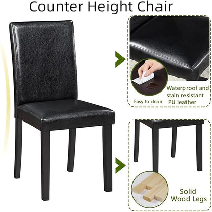 Dining Table Set for 4, 5-Piece Dining Room Table Set with Square Crystal Decoration Table & 4 Upholstered Backrest Chairs, Counter Height Kitchen Sets with Faux Wood Grain Design, Black