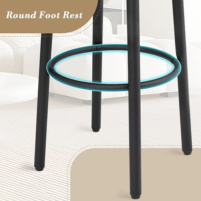 Athena Collection Bar Stools Set of 2, 25.5 Inches Round Counter Height Bar Stools Backless with Metal Legs and Footrest, Wood Barstools for Home, Kitchen Island, Counter, Grey