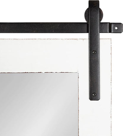 Kate and Laurel Cates Farmhouse Wood Framed Wall Mirror, 24 x 38, White, Barn Door-Inspired Rustic Mirrors for Wall