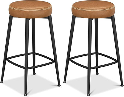 Counter Height Bar Stools, 26" H Backless Bar Stools Set of 6, Upholstered Faux Leather Kitchen Counter Stools, Mid Century Modern, Kitchen Island Home Bar, Pub, Caramel Brown