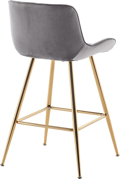 Sidanli Gold Bar Stools, 24” Velvet Barstools, Kitchen Chairs Set of 2 for Counter Height with Back and Footrest, Gray