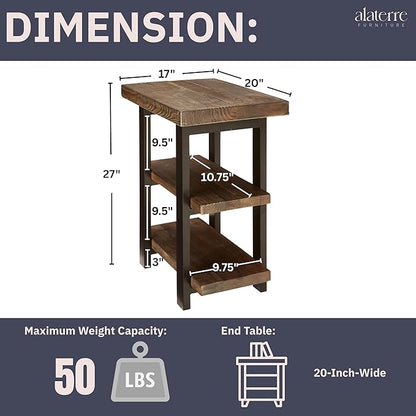 Pomona 3-Tier Solid Wood End Table with Storage Shelves – Rustic Industrial Space-Saving Side Table or Nightstand for Living Room, Bedroom, or Entryway by Alaterre Furniture
