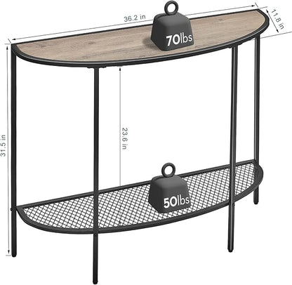 SAYGOER Console Table 2 Tier Narrow Entryway Table with Storage Shelves Half Moon Sofa Couch Table Industrial Small Entry Way Tables for Living Bedroom Hallway Office Easy Assembly, Gray Black