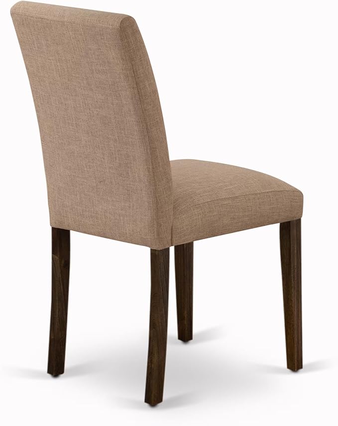 East West Furniture V727AB747-9 9 Piece Dining Table Set Includes a Rectangle Dining Room Table with V-Legs and 8 Light Sable Linen Fabric Upholstered Chairs, 40x72 Inch, Multi-Color