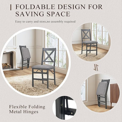 COLAMY Folding Dining Chairs Set of 4 – Dark Grey Upholstered Dining Room Chairs with Wooden Frame, Pre-Assembled, Space Saving Modern Kitchen & Dining Room Furniture for Small Spaces