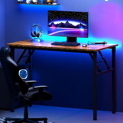 DlandHome Folding Desk - 31.5 Inch Small Computer Desk for Home Office - Folding Table Writing Table for Small Spaces - No Assembly Required - Retro