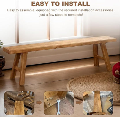 Farmhouse Solid Wood Bench: Long Rustic Indoor Narrow Wooden Bench for Entryway,Living Room, Dining Room,End of Bed,Hallway (55" Lx10 Wx18 H)