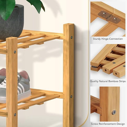 Haddockway Large 2 Tier Bamboo Shoe Rack Storage Organizer,Multifunctional Free Standing Stackable Shoe Shelf with Grid Panel for Closet,Hallway,Entryway,Small Space 27"x12"x14"(Natural, 2-Tier Large)